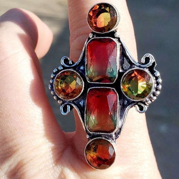 New Bi-Color Tourmaline 925 Silver Statement Ring. - Picture 14 of 16